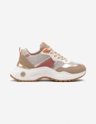  Sneakers bej închis pe talpă plată cu inserții metalice și cu sclipici Acrila