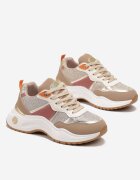  Sneakers bej închis pe talpă plată cu inserții metalice și cu sclipici Acrila