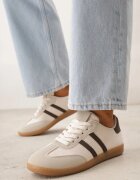  Sneakers Bej-Maro din Imitație de Antilopă cu Talpă Plată Memeriana