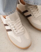  Sneakers Bej-Maro din Imitație de Antilopă cu Talpă Plată Memeriana
