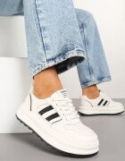  Sneakers Bej-Negru Decorate cu Curele Foneria