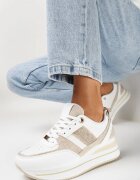  Sneakers Bej pe talpă groasă cu inserții din material și sclipici Omifa