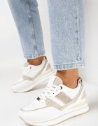  Sneakers Bej pe talpă groasă cu inserții din material și sclipici Omifa
