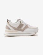  Sneakers Bej pe talpă groasă cu inserții din material și sclipici Omifa