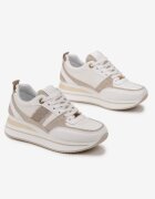  Sneakers Bej pe talpă groasă cu inserții din material și sclipici Omifa