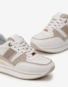  Sneakers Bej pe talpă groasă cu inserții din material și sclipici Omifa