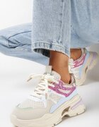  Sneakers Bej-Roz cu Talpă Groasă cu Inserții cu Sclipici și Zirconii Wirnessa