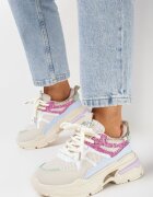  Sneakers Bej-Roz cu Talpă Groasă cu Inserții cu Sclipici și Zirconii Wirnessa