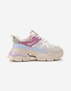  Sneakers Bej-Roz cu Talpă Groasă cu Inserții cu Sclipici și Zirconii Wirnessa