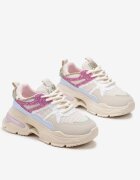 Sneakers Bej-Roz cu Talpă Groasă cu Inserții cu Sclipici și Zirconii Wirnessa