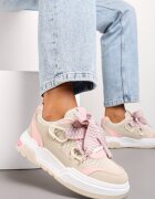  Sneakers Bej-Roz pe Platformă Joasă cu Șireturi Late Gritte