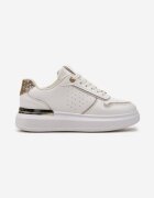  Sneakers Bej și Alb pe Platformă Joasă cu Inserții cu Sclipici și Metalice Limexa