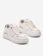  Sneakers Bej și Alb pe Platformă Joasă cu Inserții cu Sclipici și Metalice Limexa