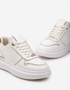  Sneakers Bej și Alb pe Platformă Joasă cu Inserții cu Sclipici și Metalice Limexa