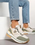  Sneakers Bej-Verde cu Talpă Groasă și Inserții Metalice Gonnith
