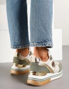  Sneakers Bej-Verde cu Talpă Groasă și Inserții Metalice Gonnith