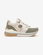  Sneakers Bej-Verde cu Talpă Groasă și Inserții Metalice Gonnith