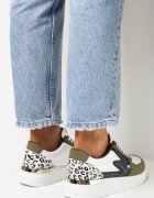  Sneakers Cu șireturi Alb-Verzi cu Talpă Plată cu Inserții Metalice și cu Sclipici Mebassa