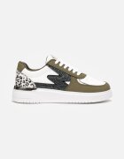  Sneakers Cu șireturi Alb-Verzi cu Talpă Plată cu Inserții Metalice și cu Sclipici Mebassa