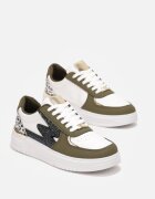  Sneakers Cu șireturi Alb-Verzi cu Talpă Plată cu Inserții Metalice și cu Sclipici Mebassa