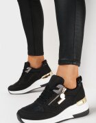  Sneakers Negre Brocate cu Platformă cu Inserție Metalică și Fermoar Pianese