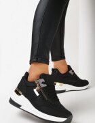  Sneakers Negre Brocate cu Platformă cu Inserție Metalică și Fermoar Pianese