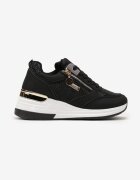  Sneakers Negre Brocate cu Platformă cu Inserție Metalică și Fermoar Pianese