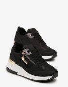  Sneakers Negre Brocate cu Platformă cu Inserție Metalică și Fermoar Pianese