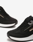  Sneakers Negre Brocate cu Platformă cu Inserție Metalică și Fermoar Pianese