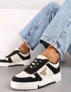  Sneakers Negre cu Talpă Groasă cu Decor Geometric și Zirconii Rexilora