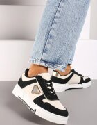  Sneakers Negre cu Talpă Groasă cu Decor Geometric și Zirconii Rexilora