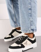  Sneakers Negre cu Talpă Groasă cu Decor Geometric și Zirconii Rexilora