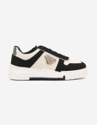  Sneakers Negre cu Talpă Groasă cu Decor Geometric și Zirconii Rexilora