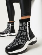  Sneakers Negre cu Talpă Plată și Groasă cu Guler Tip Șosetă Sonvala