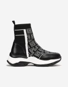  Sneakers Negre cu Talpă Plată și Groasă cu Guler Tip Șosetă Sonvala