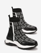  Sneakers Negre cu Talpă Plată și Groasă cu Guler Tip Șosetă Sonvala
