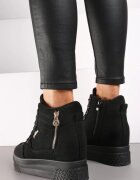  Sneakers negri-aurii cu toc pană ascunsă cu inserții metalice și fermoar decorativ Daimana