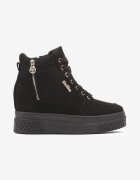  Sneakers negri-aurii cu toc pană ascunsă cu inserții metalice și fermoar decorativ Daimana