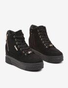  Sneakers negri-aurii cu toc pană ascunsă cu inserții metalice și fermoar decorativ Daimana