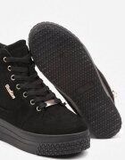  Sneakers negri-aurii cu toc pană ascunsă cu inserții metalice și fermoar decorativ Daimana