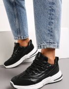  Sneakers Negri cu Cusături Decorative și Șireturi Decorative Taralin