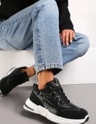  Sneakers Negri cu Cusături Decorative și Șireturi Decorative Taralin