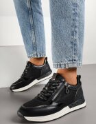  Sneakers Negri cu Fermoar Decorativ și Brant din Piele Hanviera