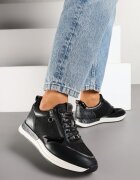  Sneakers Negri cu Fermoar Decorativ și Brant din Piele Hanviera