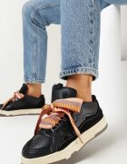  Sneakers Negri cu șireturi decorative și limbă lată Vessy