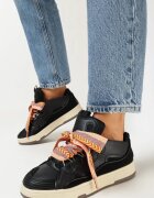  Sneakers Negri cu șireturi decorative și limbă lată Vessy
