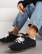  Sneakers Negri cu Șireturi Duble și Cusături Teleritia