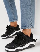 Sneakers Negri cu șireturi largi decorate cu inserții din material și perforații Niriela