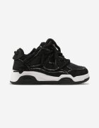  Sneakers Negri cu șireturi largi decorate cu inserții din material și perforații Niriela