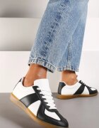  Sneakers Negru-Alb sub Gleznă cu Inserții pe Partea Superioară Uzila